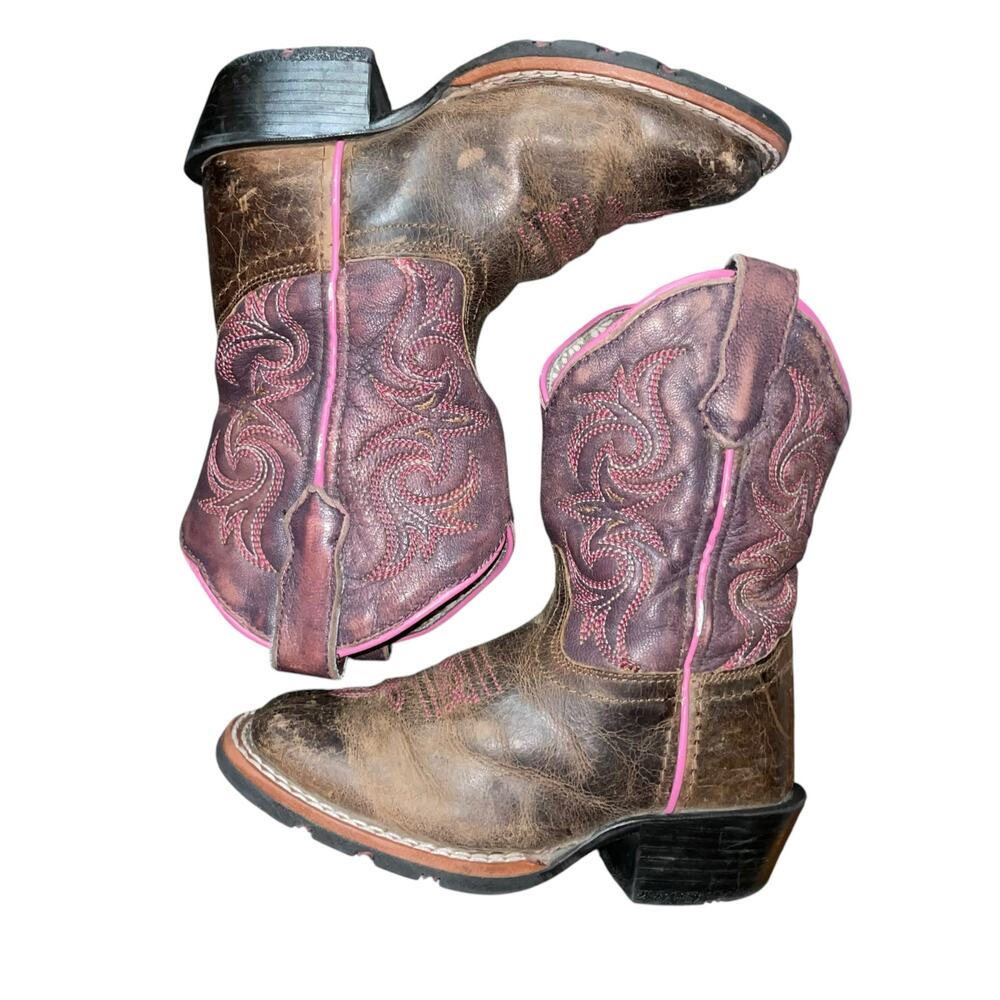 Distressed Leather Cowboy Boots Kids size 10 Square Toe